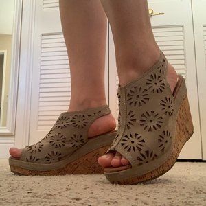 Super cute tan cork wedges!